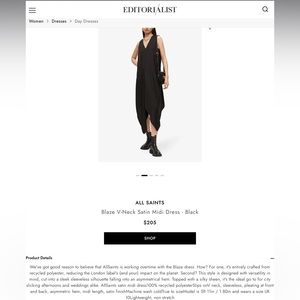 All Saints black blaze satin dress NWT size US 6.